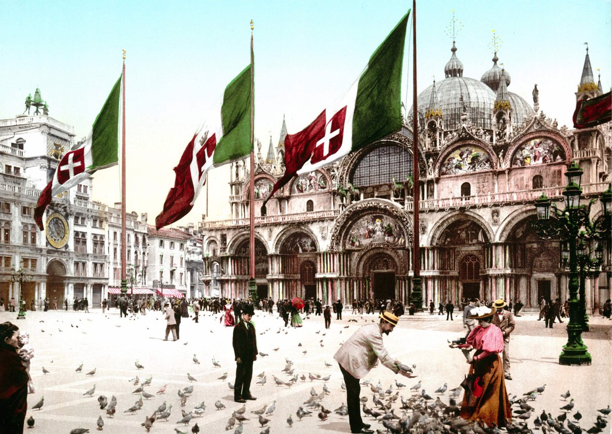 Ilustración que representa la Plaza de San Marcos en Venecia. Foto cromo de finales del siglo XIX de Unknown artist