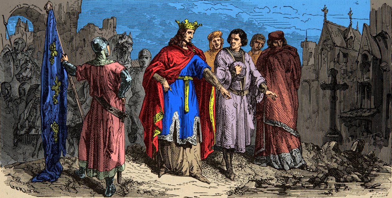 En 1186 Felipe Augusto ordenó pavimentar las calles de París, Grabado del siglo XIX de Unknown artist