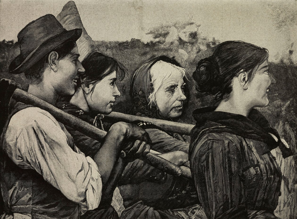 En los campos, pintura de Egisto Ferroni (1835-1912), grabado de F Cantagalli a partir de una fotografía de G Brogi de L