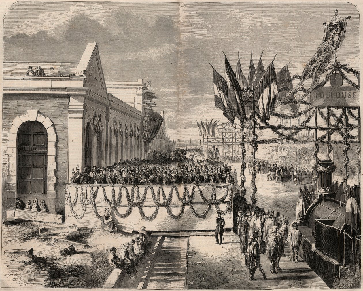 Inauguración del ferrocarril de Toulouse a Sète en 1857. Grabado en “Le Monde illustré” de 1857. Colección privada. de Unknown artist