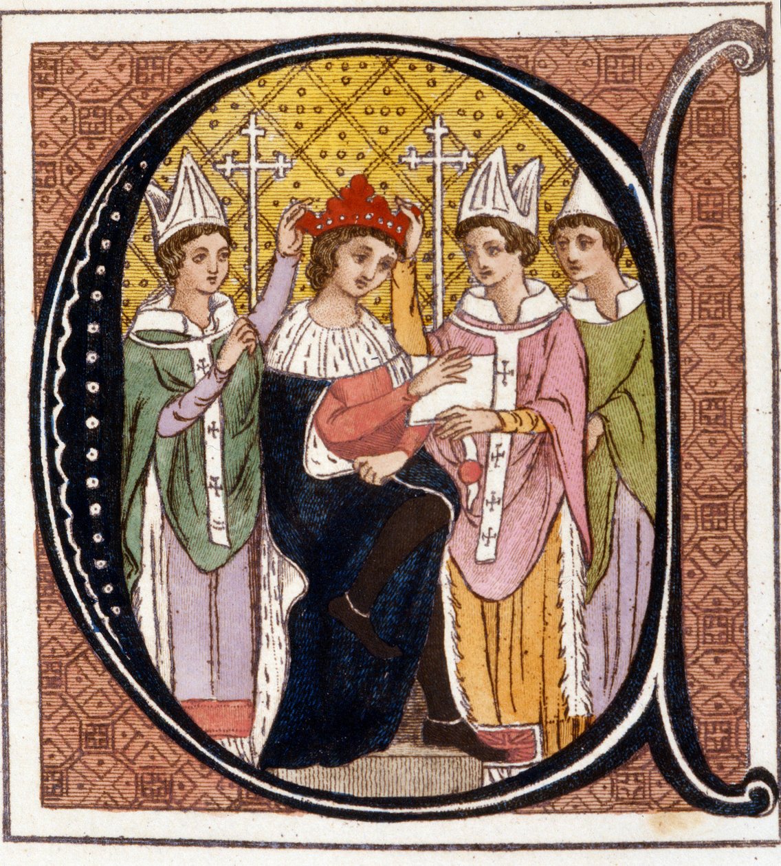 Coronación de Eduardo I de Inglaterra (1239-1307) en 1272. Grabado del siglo XIX. Biblioteca nazionale Braidense. Milán de Unknown artist