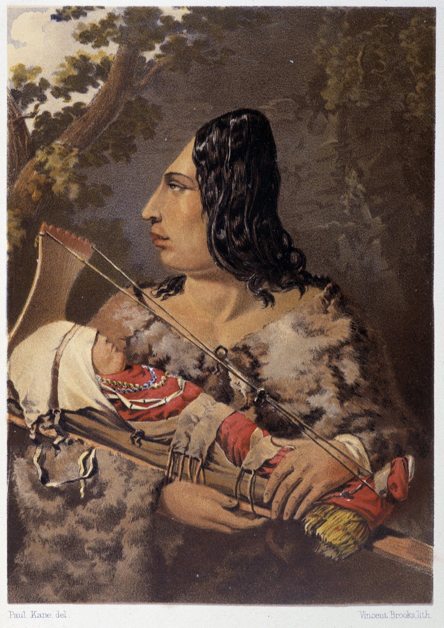 Mujer india y su bebé - en "Wandering of an artist among the indians of north america" de Paul Kane, Longmans & Roberts, Londres de Unknown artist