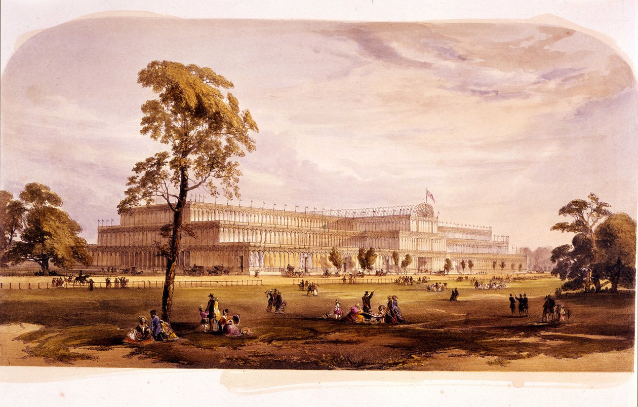 Revolución industrial: vista del Palacio de Cristal, construido por Joseph Paxton para la Exposición Mundial de 1851 en Londres (Hyde Park) siglo XIX de Unknown artist