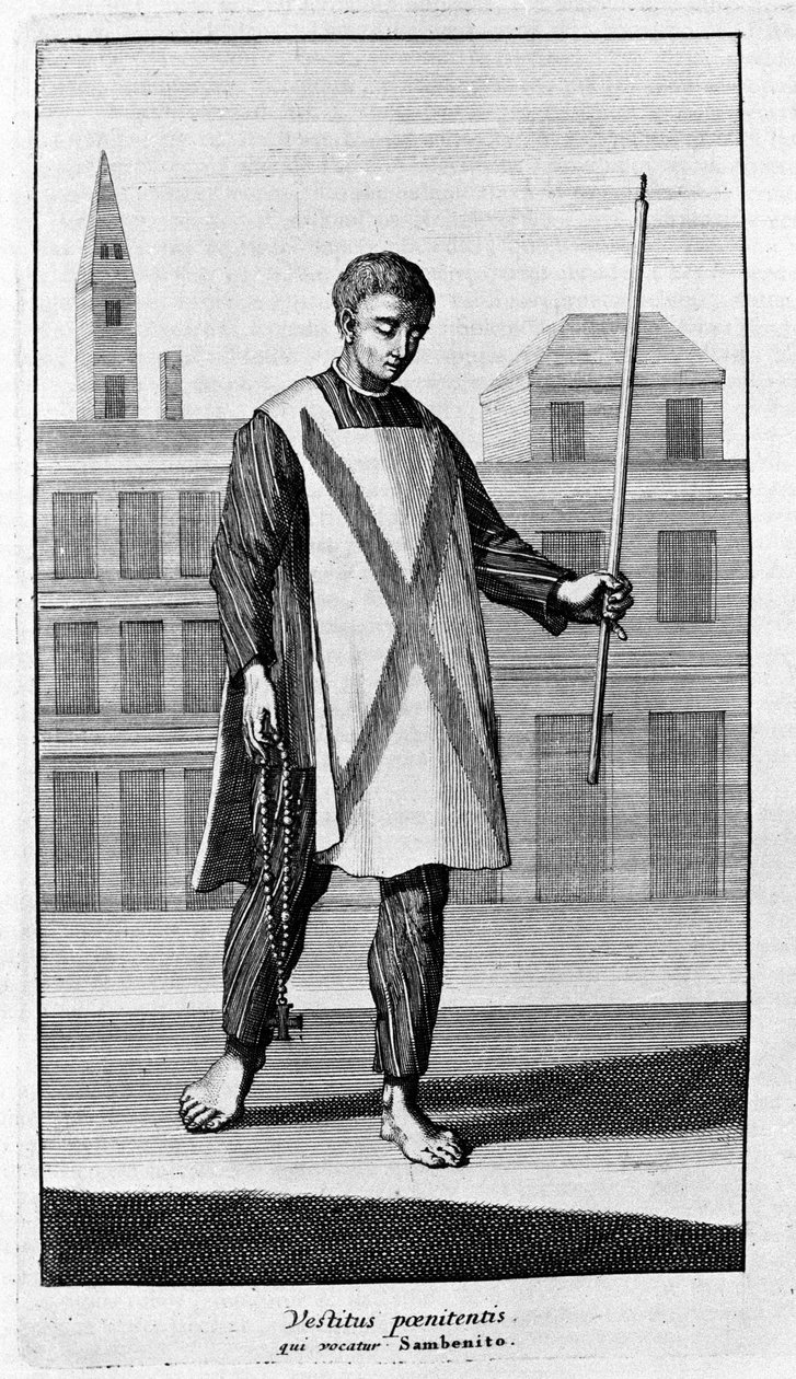 Inquisición. Vestimenta de San Benito para la procesión del Auto de Fe. Grabado de “Historia de la Inquisición”, Ámsterdam 1692. de Unknown artist