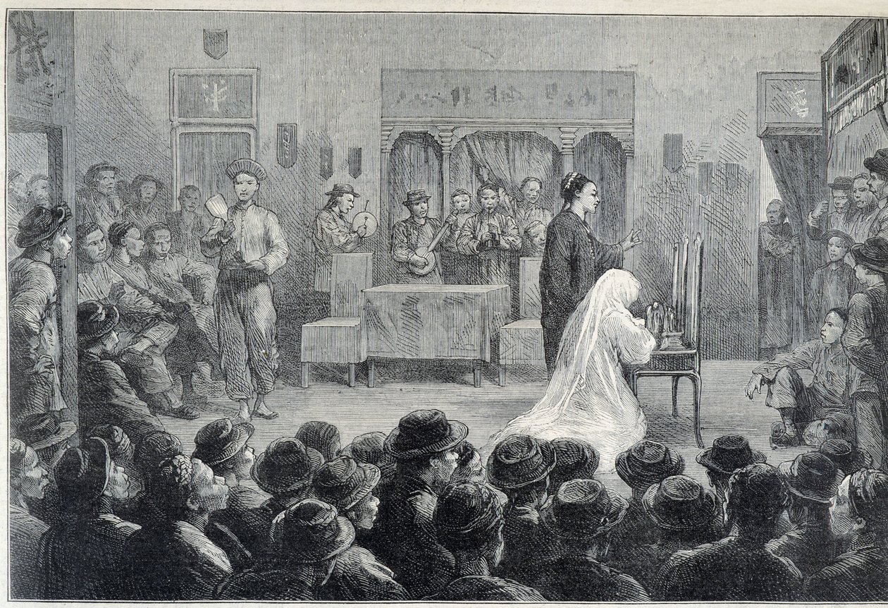 Dentro de un teatro chino en California, hacia finales del siglo XIX de Unknown artist