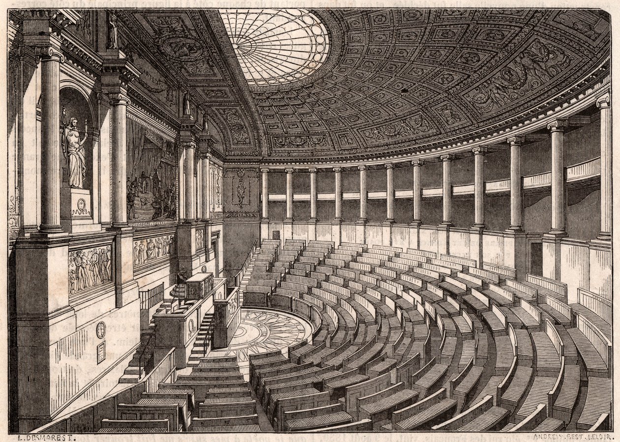 Vista interior de la Cámara de Diputados (Asamblea Nacional), anteriormente llamada Palais Bourbon, París, Francia de Unknown