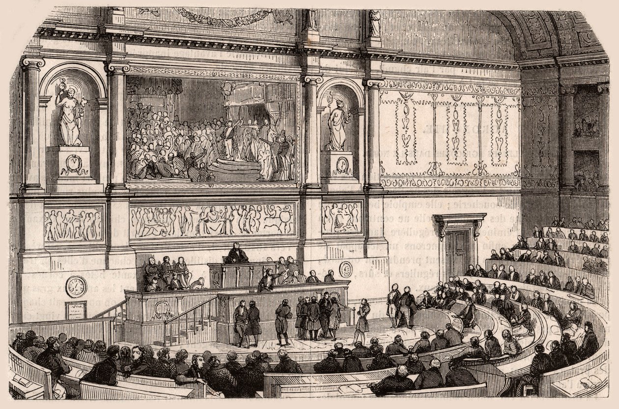 Vista interior de la Asamblea Nacional en una sesión de la Cámara de Diputados, París, Francia de Unknown