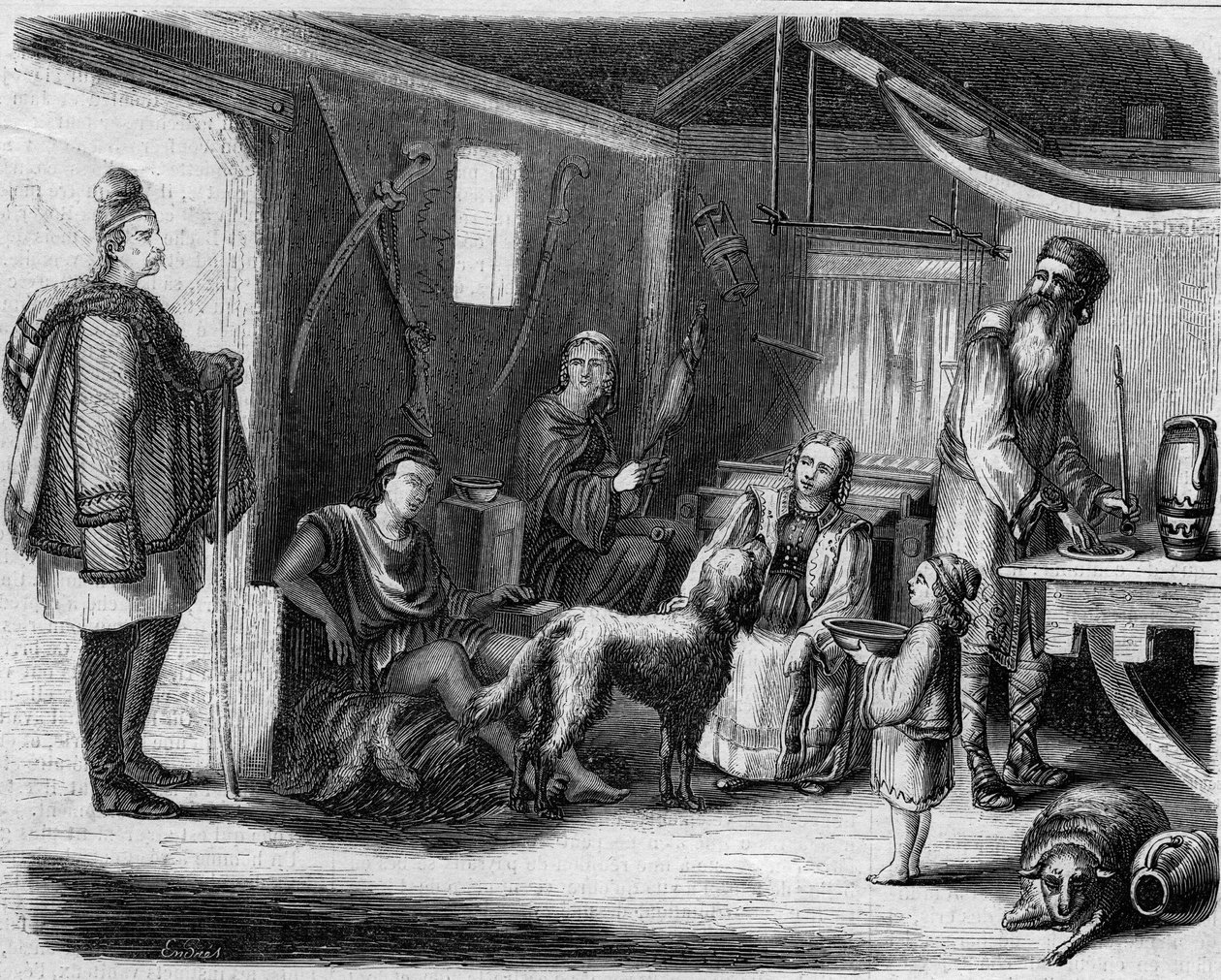Interior de una casa campesina serbia en las cercanías de Belgrado en 1859. de Unknown artist