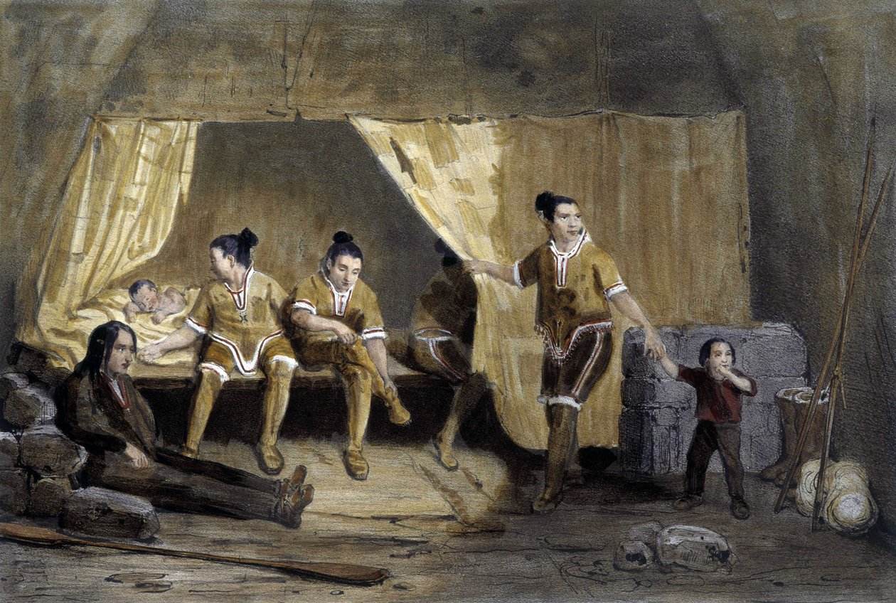Interior de una caja esquimal, Frederikshaab, Groenlandia - litografía de Unknown artist