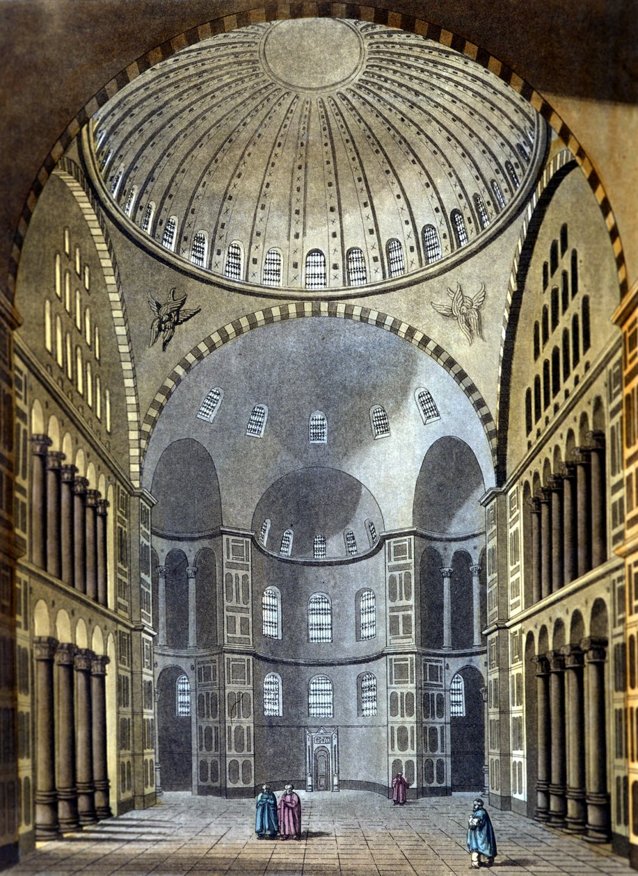 Interior de la Mezquita de Santa Sofía en Constantinopla - en 