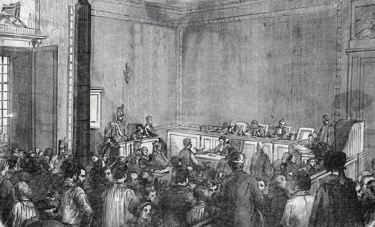Vista interna de la policía correccional, 6ª cámara en París en el siglo XIX - Grabado en “Tableau-de-Paris” de Edmond Texier de Unknown artist