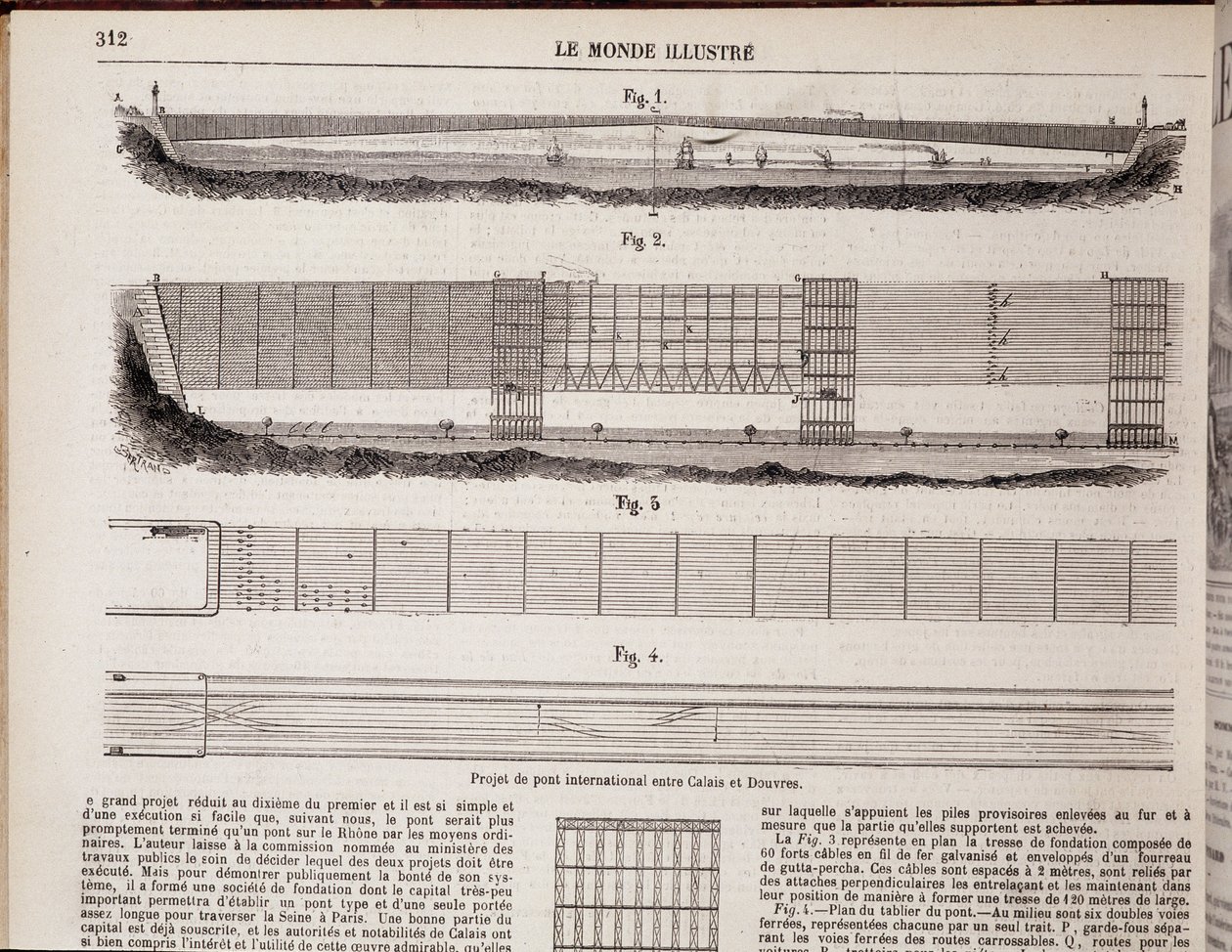 Proyecto de puente internacional sobre el Canal entre Calais y Dover - en “El Mundo Ilustre” del 16/11/1867 de Unknown artist