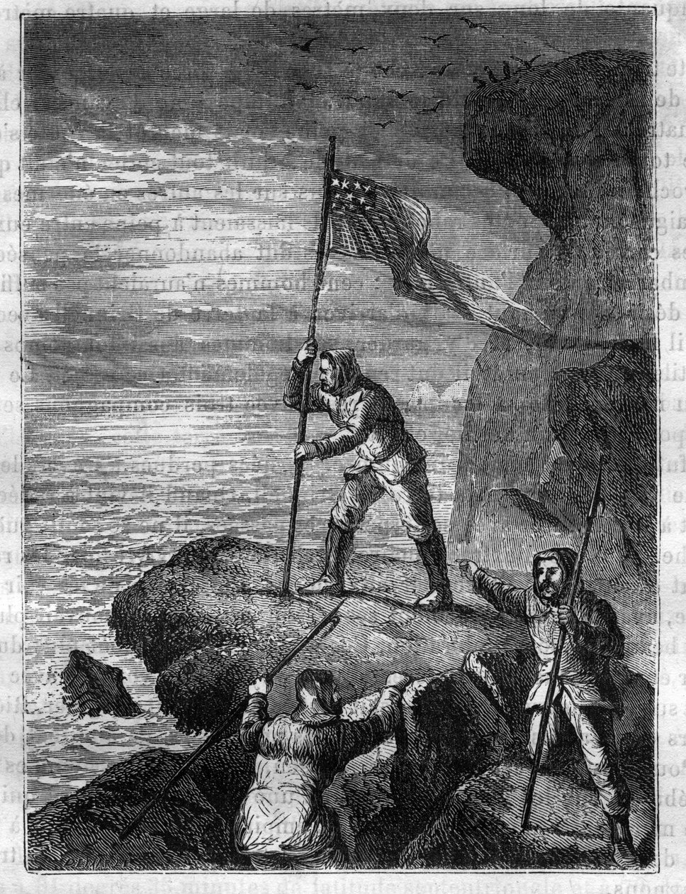 Isaac Israel Hayes (1832-1881), explorador ártico estadounidense, plantando la bandera nacional de los EE.UU. en las costas del Océano Ártico durante su expedición para encontrar el supuesto Mar Polar Abierto de Unknown artist