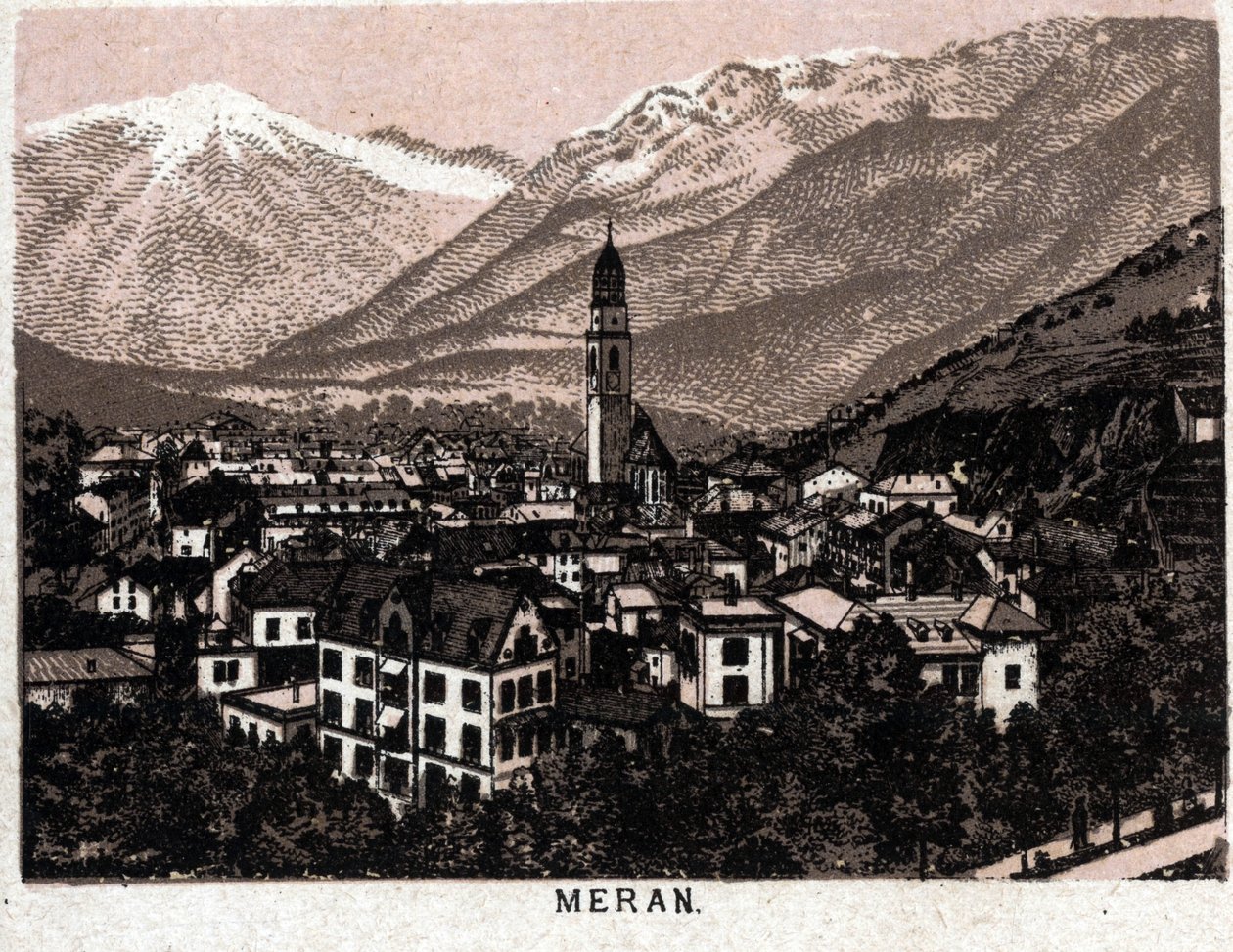 Tirol italiano: vista de la ciudad de Merano. en "El mundo ilustrado 168 vistas" Sin fecha (finales del siglo XIX) de Unknown artist