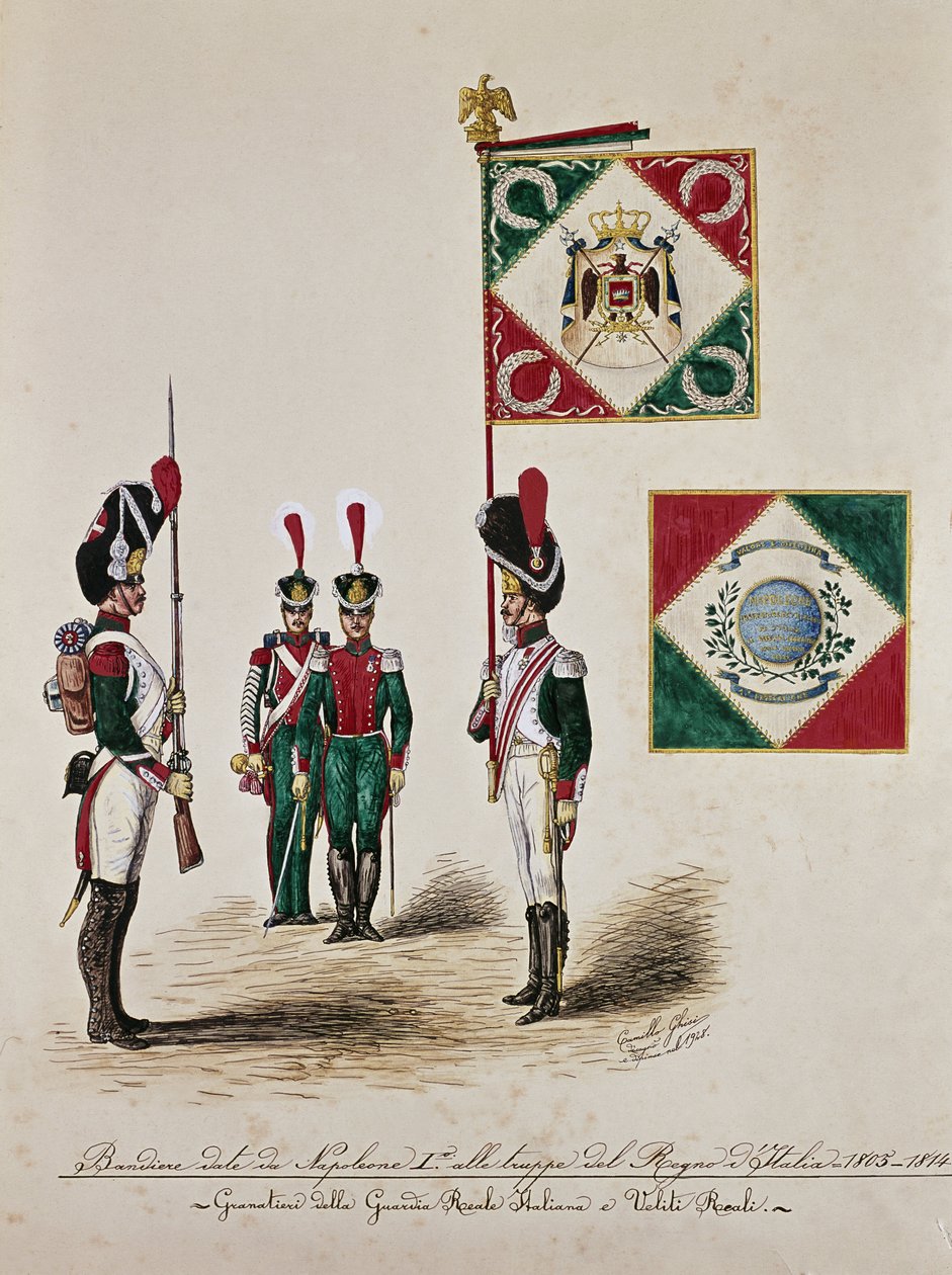 Bandera del ejército italiano en tiempos de Napoleón I (grabado) de Unknown artist