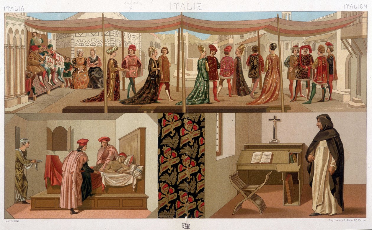 Trajes italianos del siglo XV. En “El traje histórico” de A. Racinet de Unknown artist