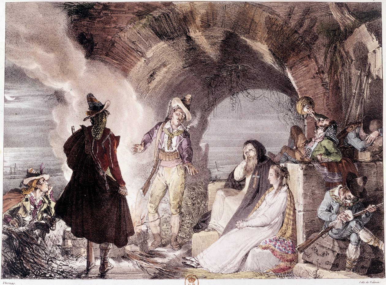 Ladrones italianos. Los bandidos, algunos beben otros duermen de Unknown artist