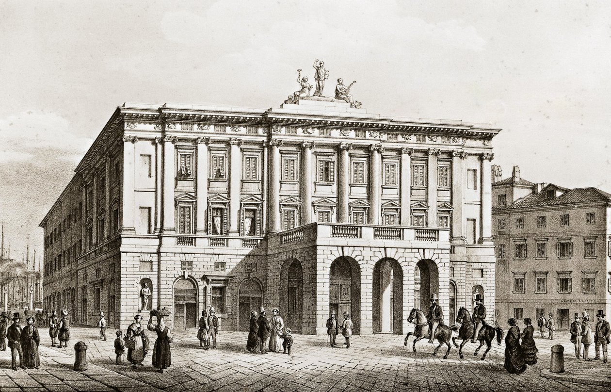 Italia, Trieste, Vista del Teatro Grande, grabado de Unknown artist