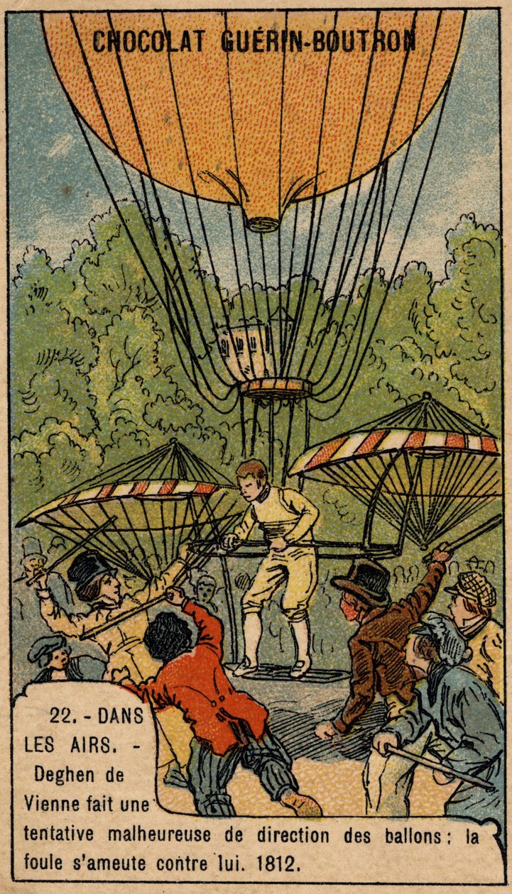 Jacob Deghen (Degen) intentó dirigir aerostatos en 1812 en Viena de Unknown artist