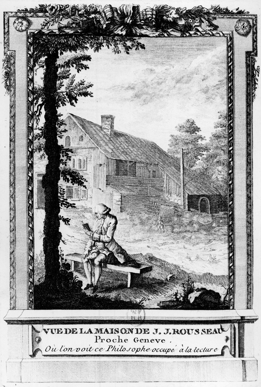 Jean Jacques Rousseau (1712-1778), escritor y filósofo de Ginebra de habla francesa; visto desde su casa (cerca de Ginebra) de Unknown artist