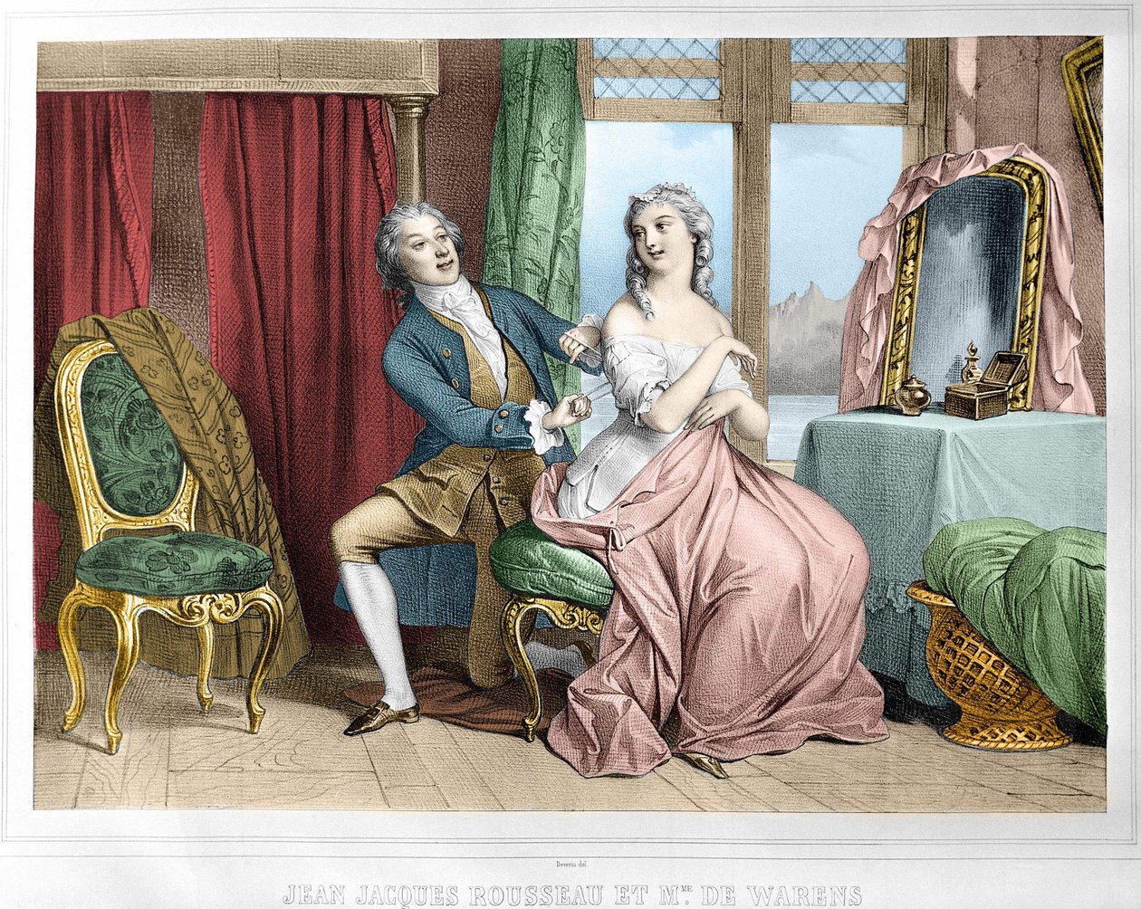 Jean Jacques Rousseau (1712 - 1778) y Madame de Warens (1700 - 1762) de Unknown artist