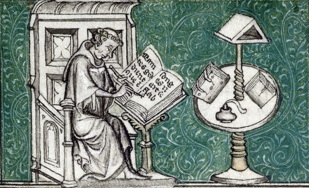 Jean de Meun componiendo el Romance de la Rosa, hacia 1380 (miniatura) de Unknown artist