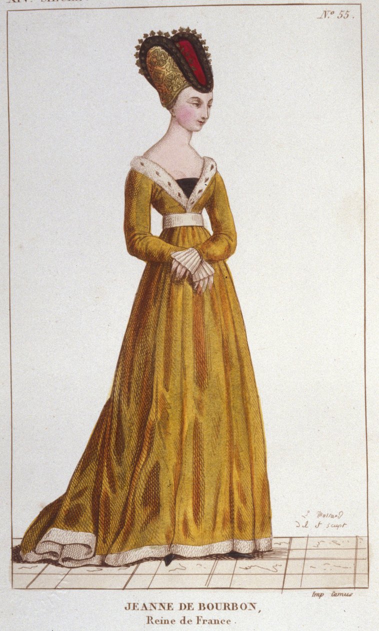 Juana de Borbón (1338-1378). Reina de Francia de 1364 a 1378. Grabado de 1830 de Unknown artist