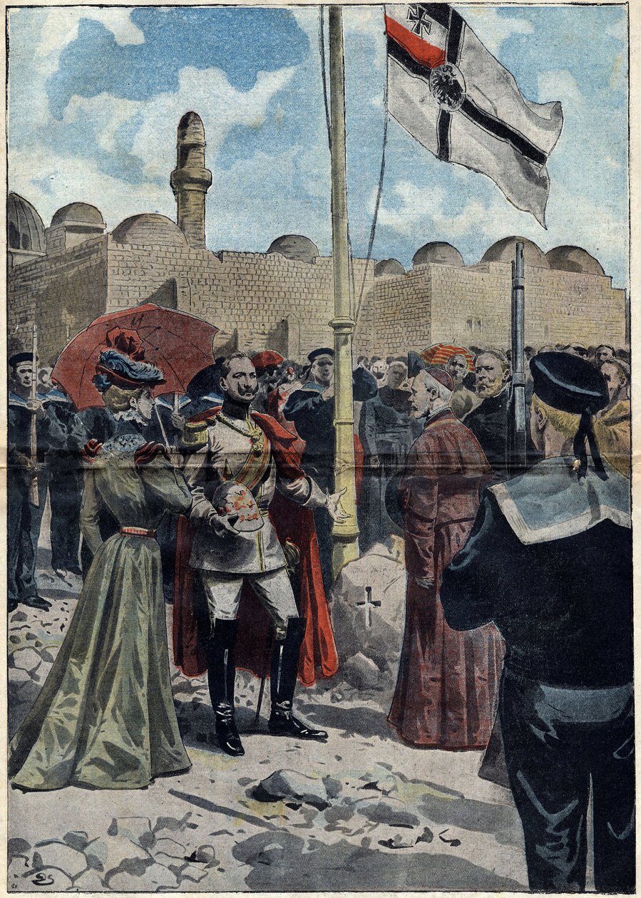 Jerusalén - Todos los Santos 1898: Guillermo II (1859-1941), Emperador de Alemania y Rey de Prusia, toma posesión de la tierra de la "Dormición", cerca del Cenáculo, para sus súbditos católicos, ante Monseñor Luigi Piavi, Patriarca de Jerusalén. de Unknown artist