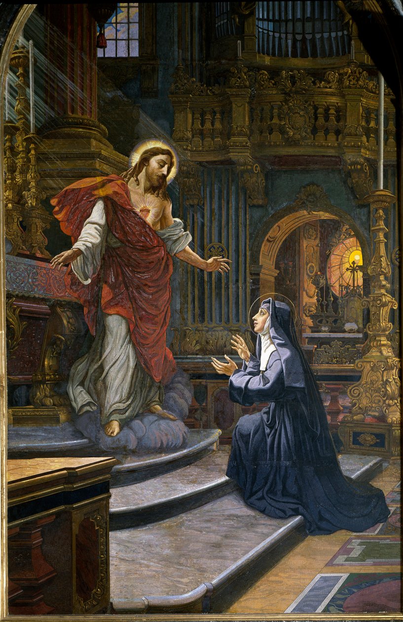 Jesús apareciendo a Santa Margarita María Alacoque (1647-1690) mística de la Orden de la Visitación. Basílica de San Pedro en Roma (Vaticano, San Pietro) de Unknown artist