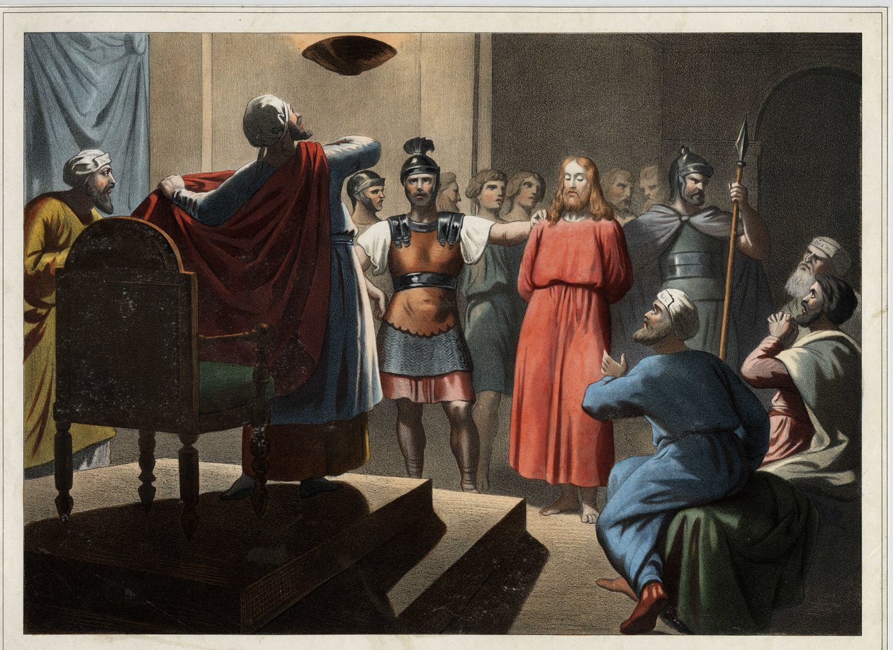 Jesús ante Caifás. Grabado anónimo de mediados del siglo XIX de Unknown artist