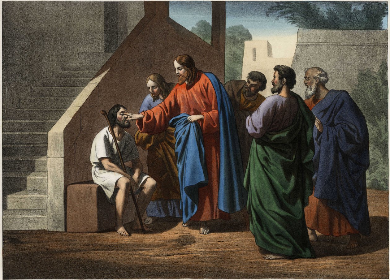 Jesús guerrero el hombre nacido ciego. Grabado anónimo de mediados del siglo XIX. de Unknown artist