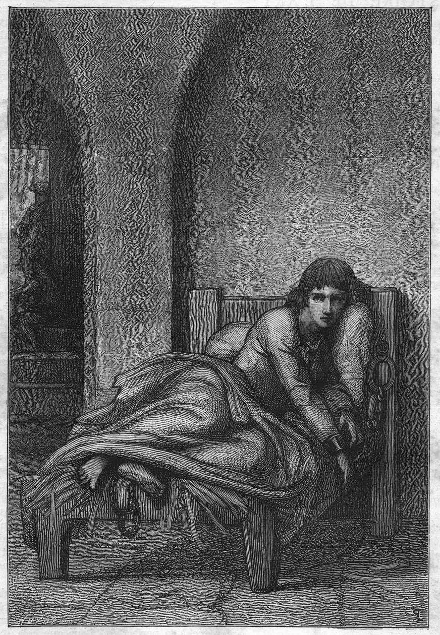 Juana de Arco en la prisión de Rouen - Guerra de los Cien Años: Juana de Arco (1412-1431) en la prisión de Rouen. En 1431, Juana de Arco, acusada de herejía, fue encarcelada en el calabozo del castillo de Felipe Augusto en Rouen - dibujo de Leon Benouville de Unknown artist