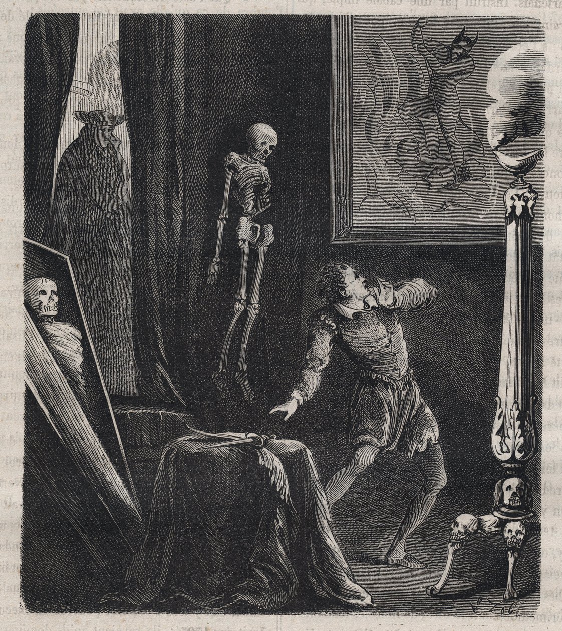 John Chatel (Chastel) (1575-1594) encerrado por los jesuitas en la cámara de meditaciones - antes de su intento de asesinato al rey Enrique IV de Francia el 27 de diciembre de 1594. Grabado de 1879 en “Historia de las sociedades secretas, políticas y relig de Unknown artist