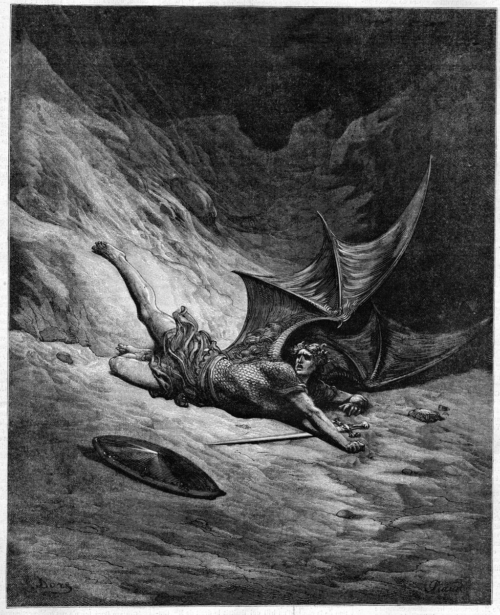El paraíso perdido de John Milton (1608-1674). Satanás arrojado al abismo. Ilustración de Gustave Doré. de Unknown artist