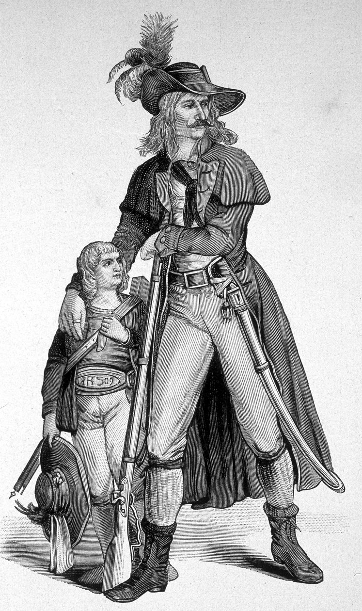 Joseph Speckbacher 1767-1820 y su hijo - Héroes nacionales tiroleses contra los bávaros después de la anexión del Tirol a Baviera en 1809. Grabado siglo XIX. de Unknown artist