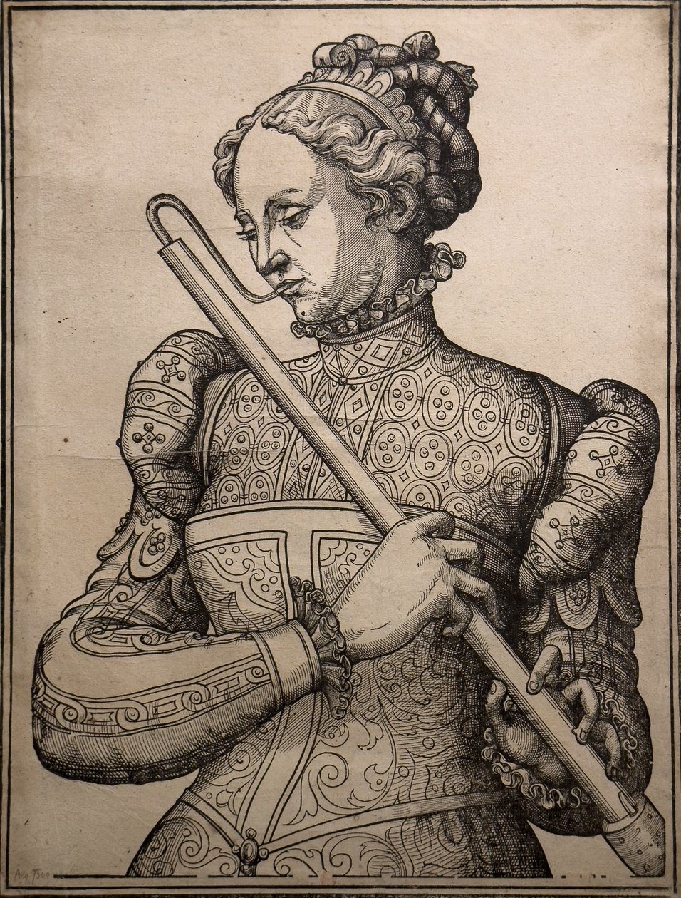 Jugador de Douçaine, hacia 1560 (Grabado en madera) de Unknown artist
