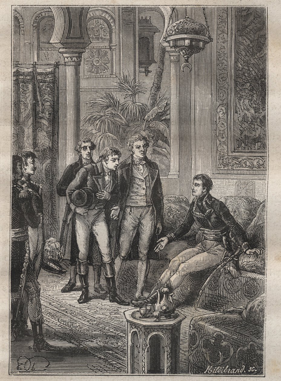 Viaje (1798) de Frederic Conrad (Konrad) Hornemann (1772-1801) a Fezzan (Libia): Hornemann es recibido por Bonaparte en El Cairo (Egipto) - ilustración de “Los Grandes Marineros del siglo XVIII” de Unknown artist