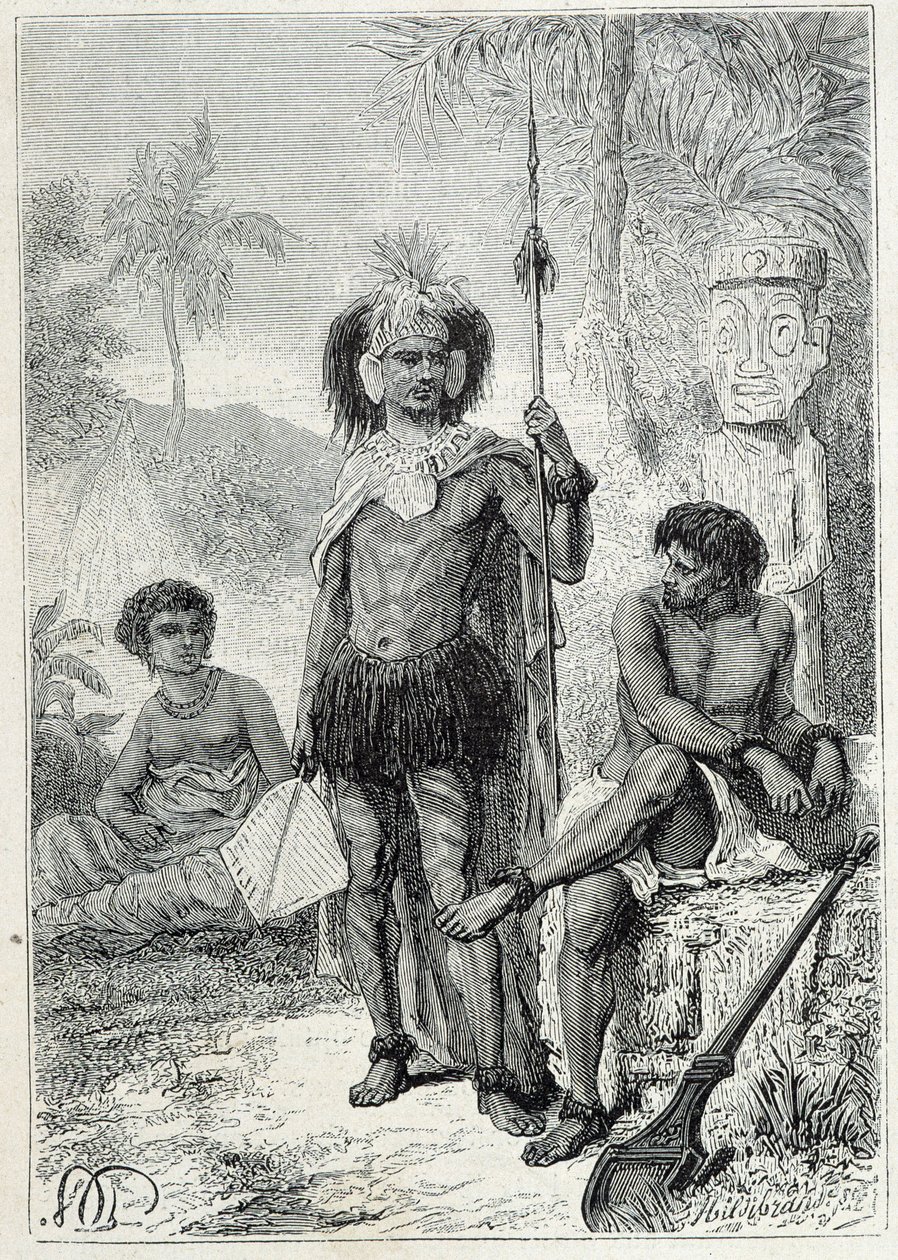 Viaje del Capitán James Cook (1728-1779): indígenas de las Islas Marquesas - ilustración tomada de “Los Grandes Navegantes del siglo XVIII” de Unknown artist