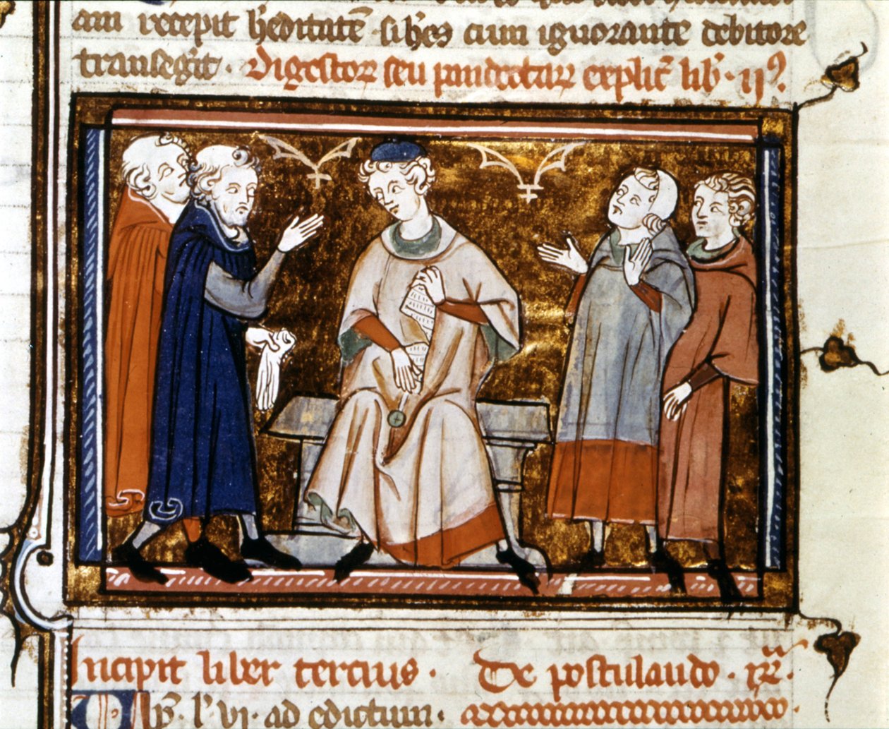 Escena de juicio - en "Digesto e Pandette (Digesto y Pandectas)" de Justiniano I de Unknown artist