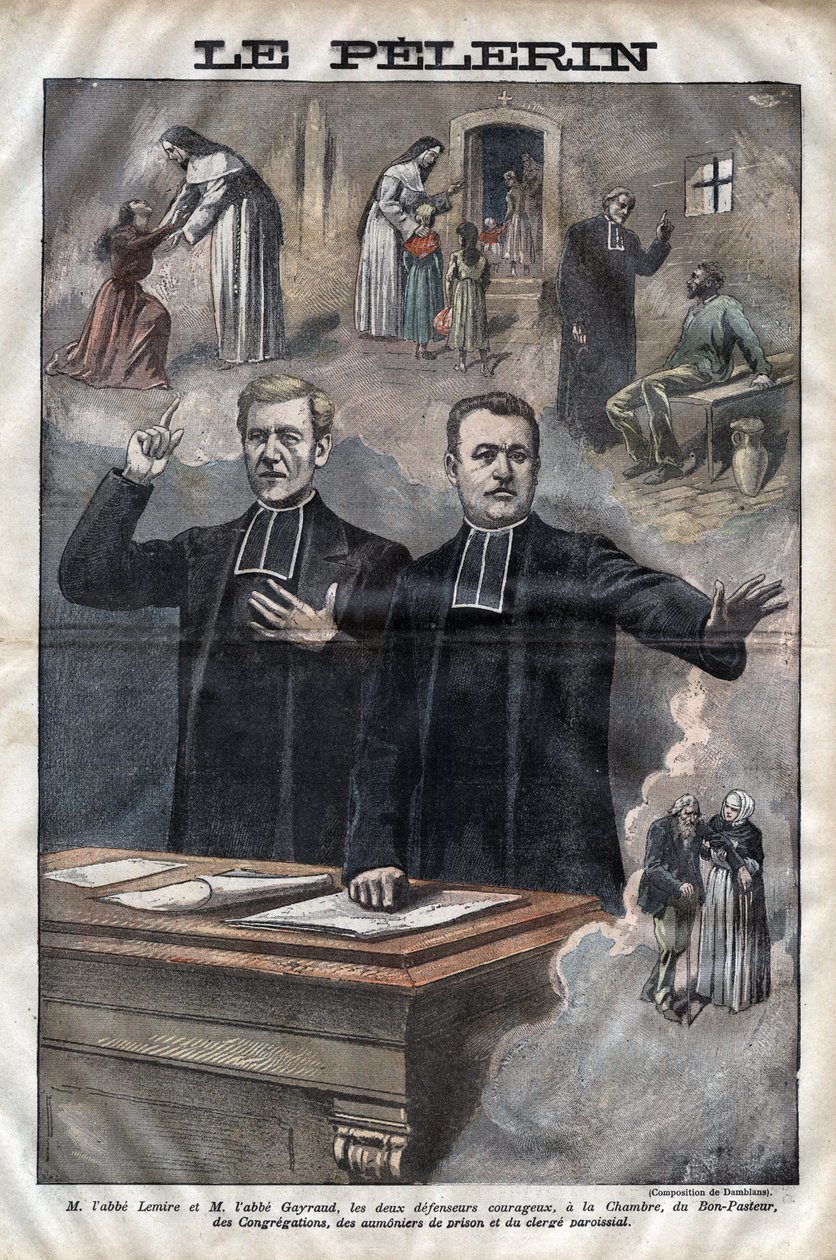 Jules Auguste Lemire (1853-1928) e Hippolyte Gayraud (1856-1911), eclesiásticos y políticos franceses, diputados - grabado en 