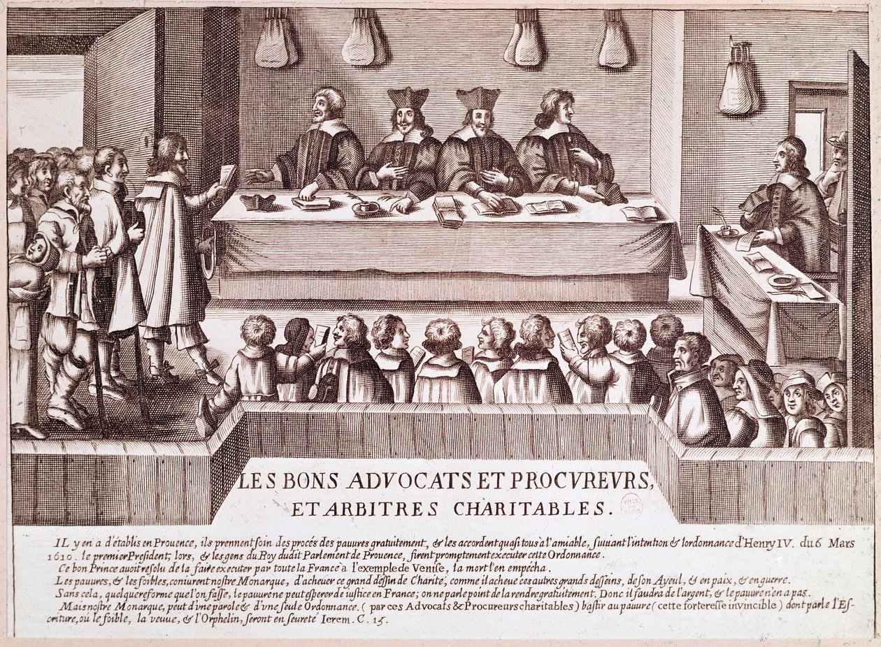 Justicia bajo el reinado de Enrique IV: abogados y fiscales (Grabado) de Unknown artist