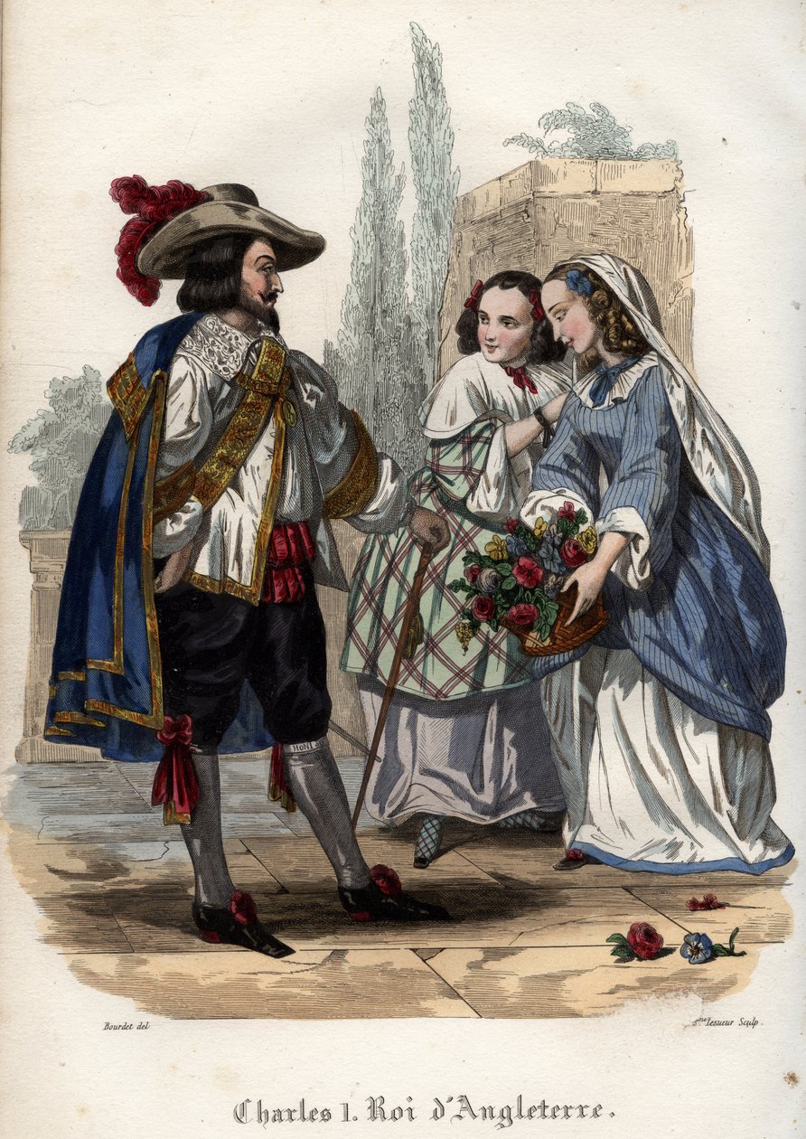 El Rey Carlos I de Inglaterra (Carlos I Stuart) (1600-1649) seduciendo a mujeres jóvenes. Grabado de 1842 en “Histoire des papes” de Maurice Lachatre. Colección privada de Unknown artist