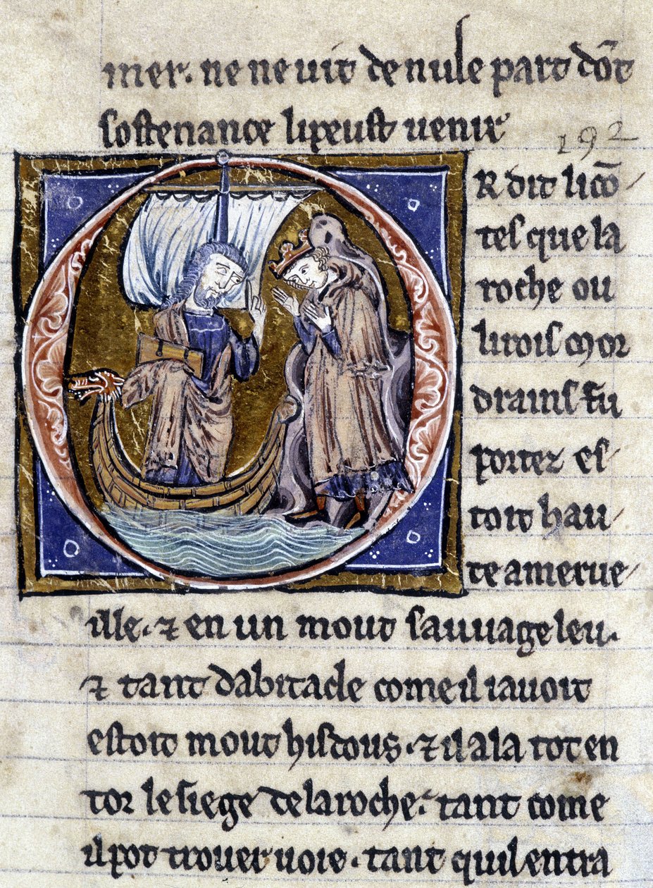 Rey Modreius. Manuscrito: Conquista del Santo Grial, escrito 717 años después de la pasión de nuestro señor. Bibliothèque municipale de Rennes, ms. 255 (Colección de novelas de la Mesa Redonda); París de Unknown artist
