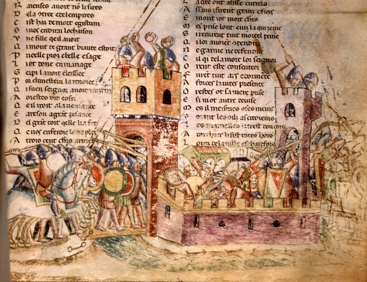 Caballeros asaltando un castillo. Manuscrito del siglo XII. Bibl. Marciana Venecia. de Unknown artist