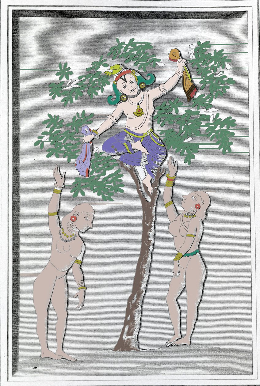 Krishnah robando los vestidos de dos gopi. L. M. Langlès: 