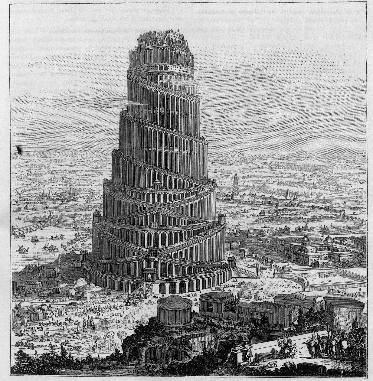 La Torre de Babel, según el Padre Kircher - (Grabado reducido de "Turris Babel") de Unknown artist