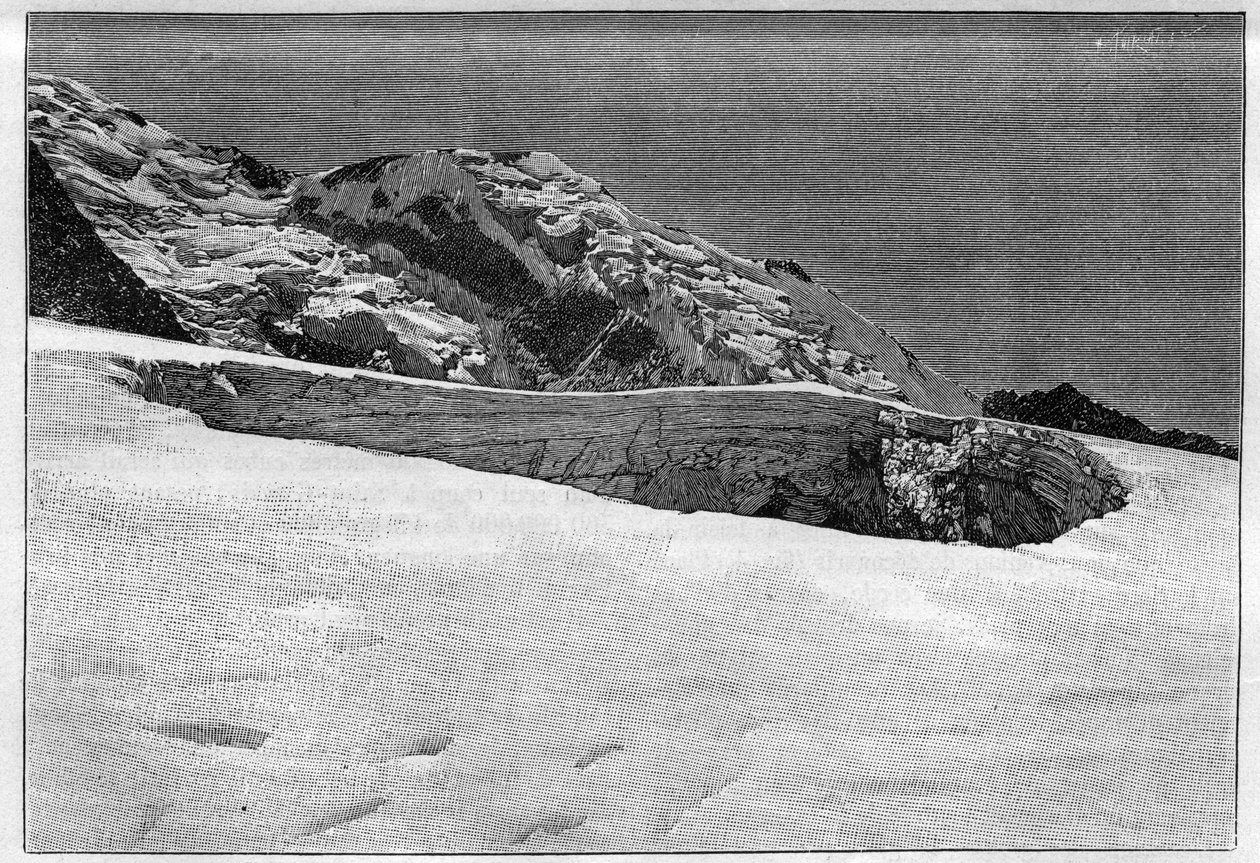 La catástrofe de Saint-Gervais (Saint Gervais) o catástrofe del glaciar de la Tete Rousse (departamento de Alta Saboya) (12-13 de julio de 1892) - Circo de colapso superior, Grabado en “La Nature” - 20 de agosto de Unknown artist