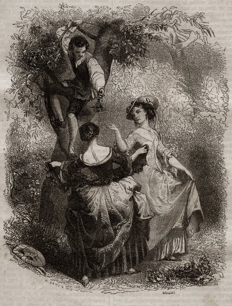 La recolección de cerezas - Ilustración para "Las confesiones" de Jean-Jacques Rousseau (1712-1778) - grabado de 1849 de Unknown artist