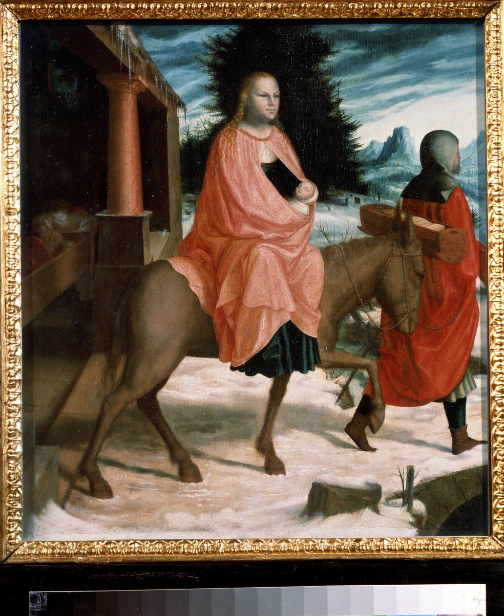 ""La Huida a Egipto"" (La Huida a Egipto) Pintura de artista no identificado del siglo XV. Museo Pushkin, Moscú de Unknown artist