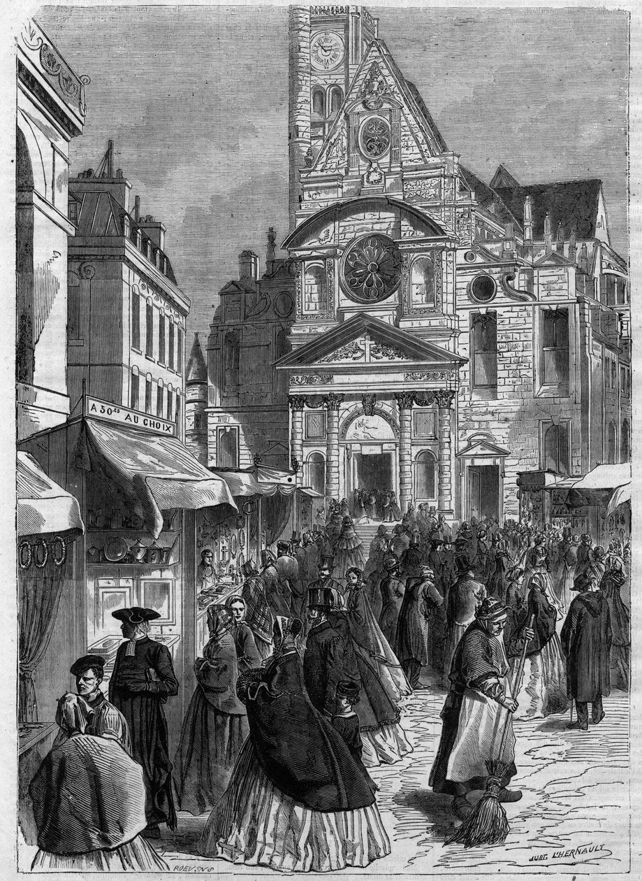 La novena de Santa Genoveva en Saint Etienne du Mont (Saint-Etienne-du-Mont) en París - Grabado en “Le Journal Illustré” de Unknown artist